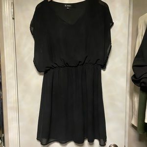 Large black mini dress with cap sleeves